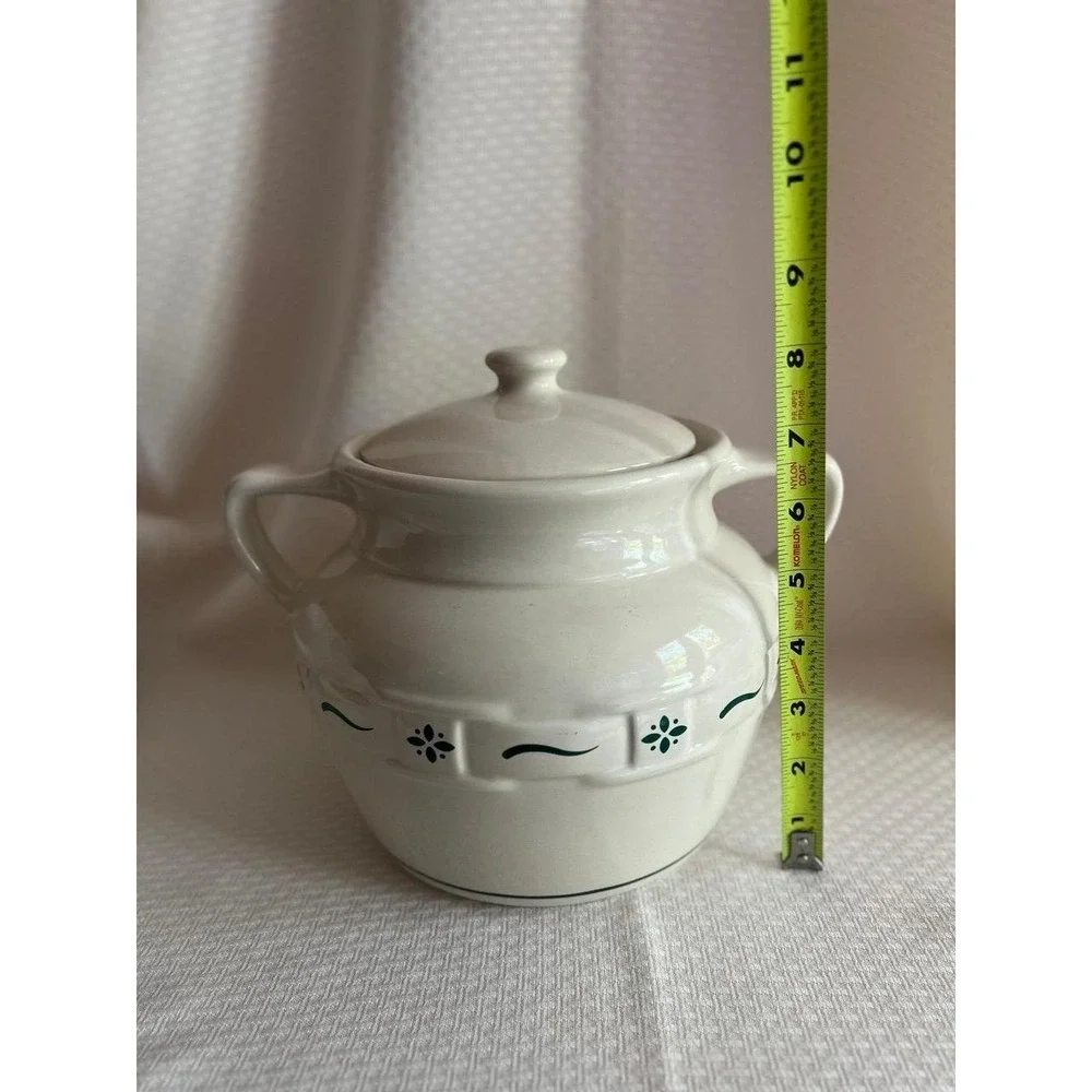 Longaberger Pottery Cookie Jar with Lid Woven Traditions Heritage Green